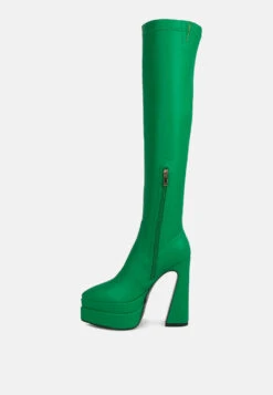 CYBER-PUNK High Platform Long Boots In Green -Her Shoe World DoubleDeckerPlatformKneeLengthBoots RCSH3440 Green 8