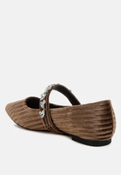 Dresden Diamante Brooch Velvet Ballerinas -Her Shoe World DresdenDiamanteBroochVelvetBallerinasRCSH5303BROWN 1