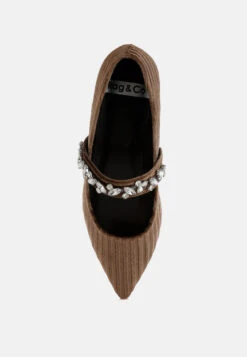 Dresden Diamante Brooch Velvet Ballerinas -Her Shoe World DresdenDiamanteBroochVelvetBallerinasRCSH5303BROWN 4