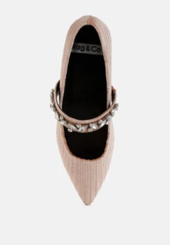 Dresden Diamante Brooch Velvet Ballerinas -Her Shoe World Dresden Diamante Brooch Velvet Ballerinas RCSH5303 BEIGE 4