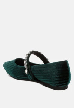 Dresden Diamante Brooch Velvet Ballerinas -Her Shoe World Dresden Diamante Brooch Velvet Ballerinas RCSH5303 GREEN 1