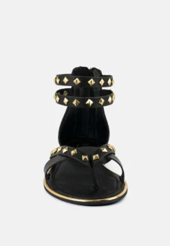 EMMETH Studs Embellished Black Flat Gladiator Sandals -Her Shoe World EMMETHStudsEmbellishedBlackFlatGladiatorSandals RCSH4105 black 7