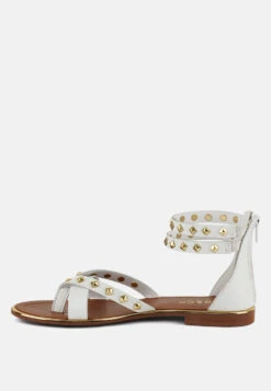 EMMETH Studs Embellished White Flat Gladiator Sandals -Her Shoe World EMMETHStudsEmbellishedWhiteFlatGladiatorSandals RCSH4104 white 5