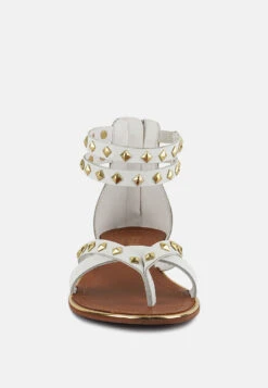 EMMETH Studs Embellished White Flat Gladiator Sandals -Her Shoe World EMMETHStudsEmbellishedWhiteFlatGladiatorSandals RCSH4104 white 6