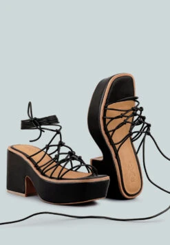 FAWCETT Black Tie Up Platform Heeled Sandals -Her Shoe World FAWCETTBlackTieUpHandmadeBlockHeeledSandals RCSH2393 Black 4