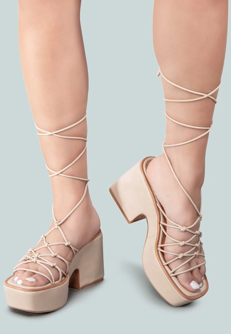 FAWCETT Nude Tie Up Platform Heeled Sandals 8 FAWCETT Nude Tie Up Platform Heeled Sandals - Image 6