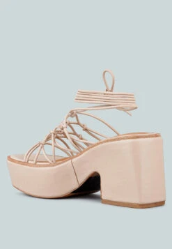 FAWCETT Nude Tie Up Platform Heeled Sandals 10 FAWCETT Nude Tie Up Platform Heeled Sandals -Her Shoe World FAWCETTNudeTieUpHandmadeBlockHeeledSandals RCSH2393 Nude 2