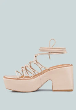FAWCETT Nude Tie Up Platform Heeled Sandals 11 FAWCETT Nude Tie Up Platform Heeled Sandals -Her Shoe World FAWCETTNudeTieUpHandmadeBlockHeeledSandals RCSH2393 Nude 3