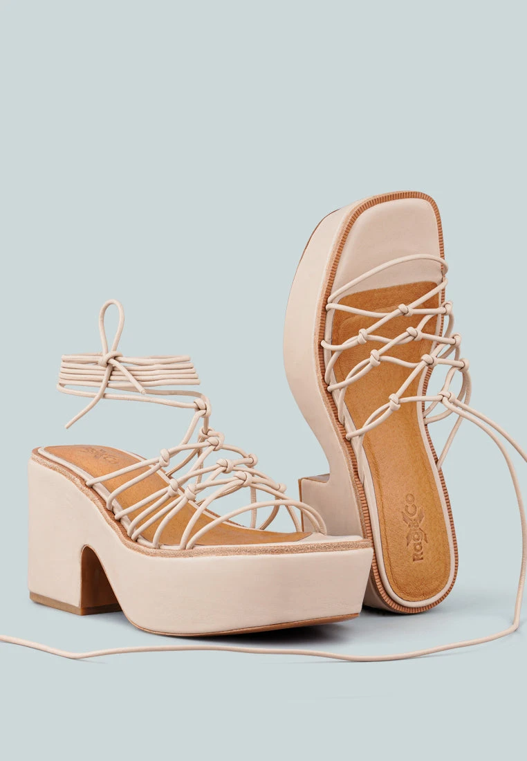 FAWCETT Nude Tie Up Platform Heeled Sandals 7 FAWCETT Nude Tie Up Platform Heeled Sandals - Image 5