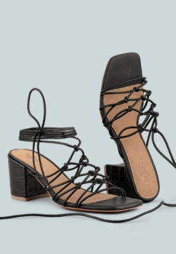 FONDA Croc Patterned Black Handcrafted Lace Up Sandal -Her Shoe World FONDACrocPatternedBlackHandcraftedLaceUpSandal RCSH2391 Black 5