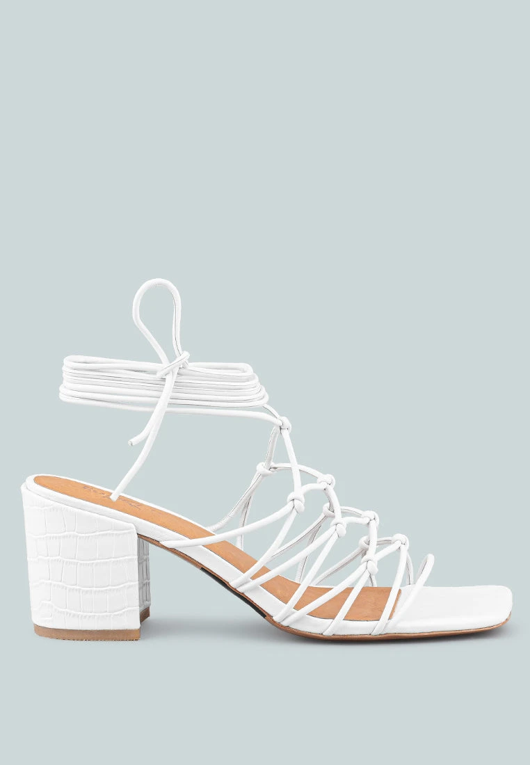 FONDA Croc Patterned White Handcrafted Lace Up Sandal 4 FONDA Croc Patterned White Handcrafted Lace Up Sandal - Image 2
