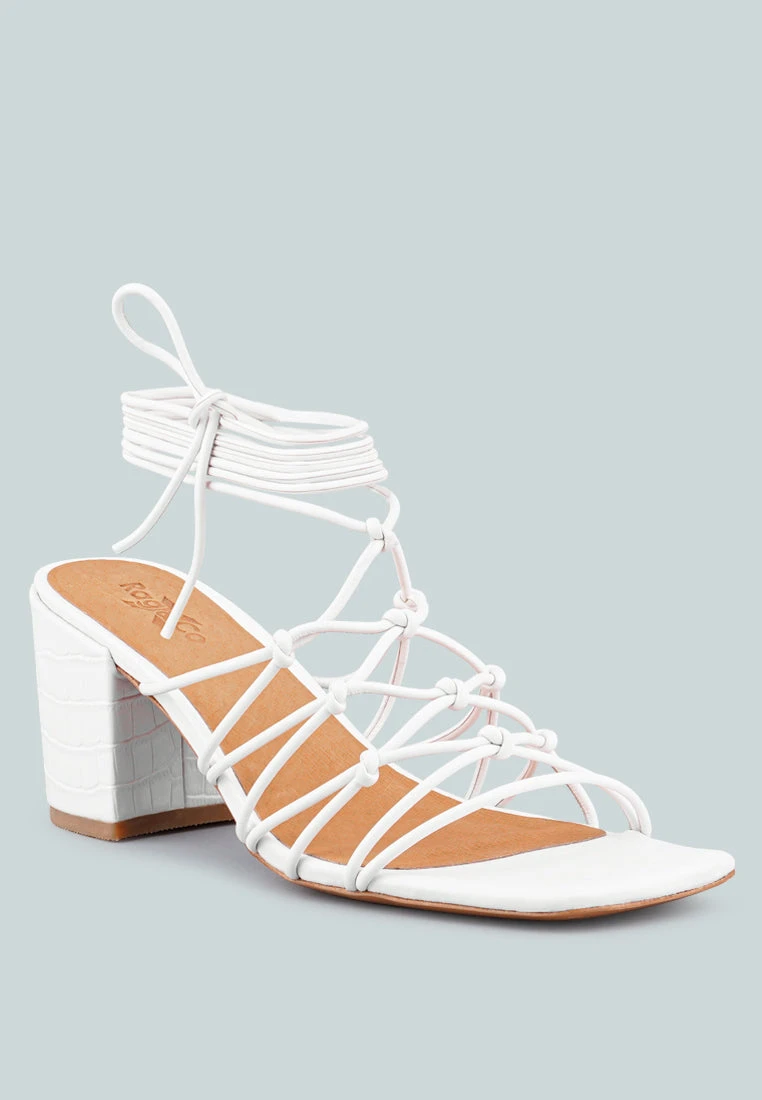 FONDA Croc Patterned White Handcrafted Lace Up Sandal 3 FONDA Croc Patterned White Handcrafted Lace Up Sandal