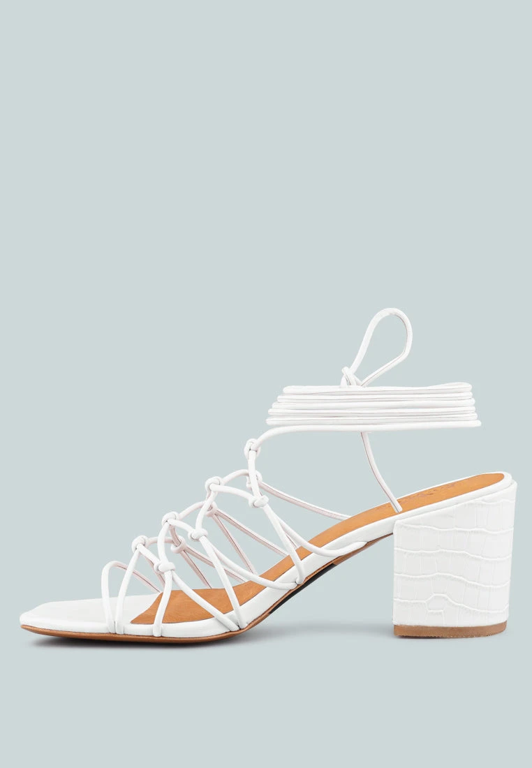FONDA Croc Patterned White Handcrafted Lace Up Sandal 6 FONDA Croc Patterned White Handcrafted Lace Up Sandal - Image 4