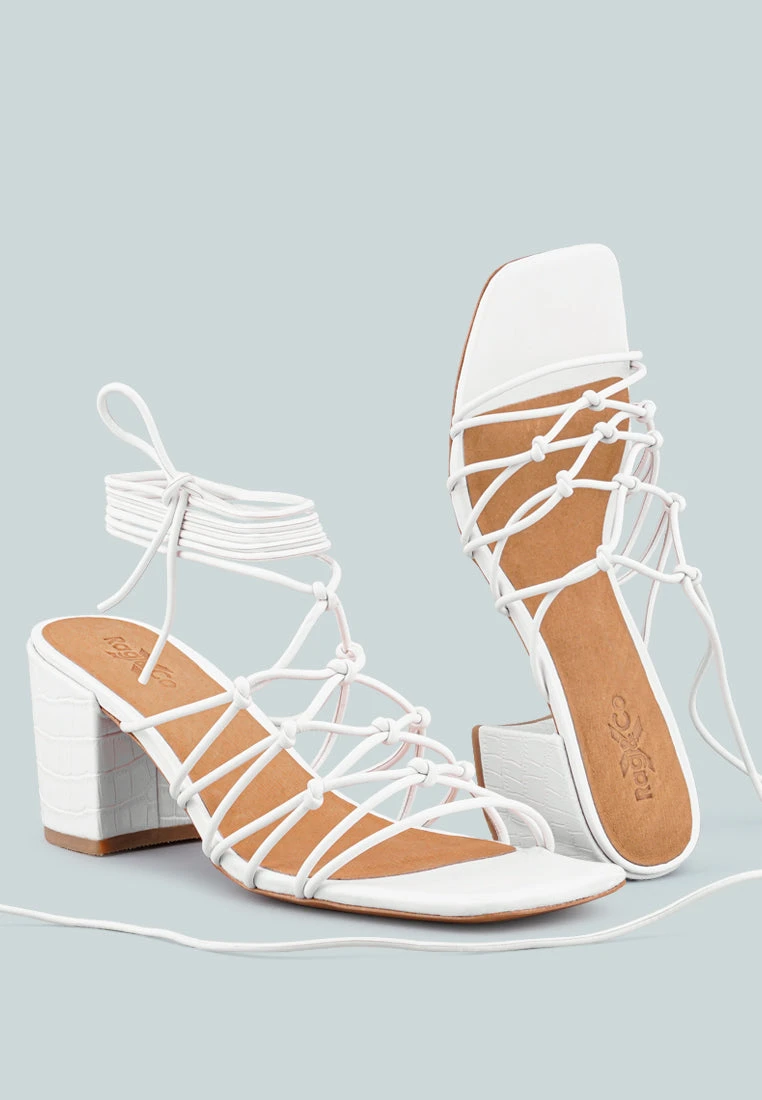 FONDA Croc Patterned White Handcrafted Lace Up Sandal 7 FONDA Croc Patterned White Handcrafted Lace Up Sandal - Image 5