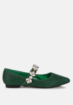 Flavia Diamante Brooch Glitter Ballerinas -Her Shoe World FlaviaDiamanteBroochGlitterBallerinasRCSH5302GREEN 5