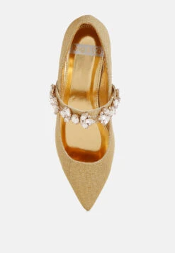 Flavia Diamante Brooch Glitter Ballerinas -Her Shoe World Flavia Diamante Brooch Glitter Ballerinas RCSH5302 GOLD 3