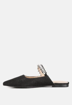 GEODE Pearl Embellished Slip On Mules In Black -Her Shoe World GEODEPearlEmbellishedSlipOnMules RCSH3111 black 5