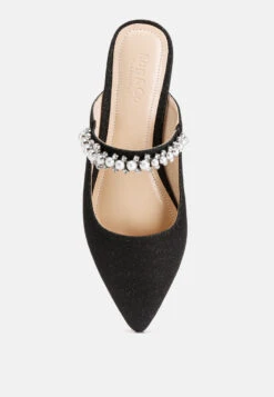 GEODE Pearl Embellished Slip On Mules In Black -Her Shoe World GEODEPearlEmbellishedSlipOnMules RCSH3111 black 8