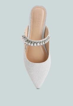 GEODE Pearl Embellished Slip On Mules In Silver -Her Shoe World GEODEPearlEmbellishedSlipOnMulesInSilver RCSH3111 silver 7