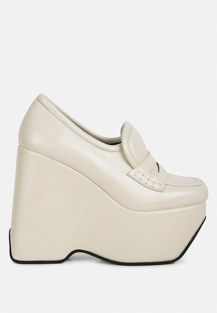 GILLIAM Beige High Platform Wedge Loafers 4 GILLIAM Beige High Platform Wedge Loafers - Image 2
