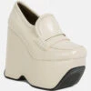 GILLIAM Beige High Platform Wedge Loafers -Her Shoe World GILLIAMBlackHighPlatformWedgeLoafers RCSH3933 Beige 6