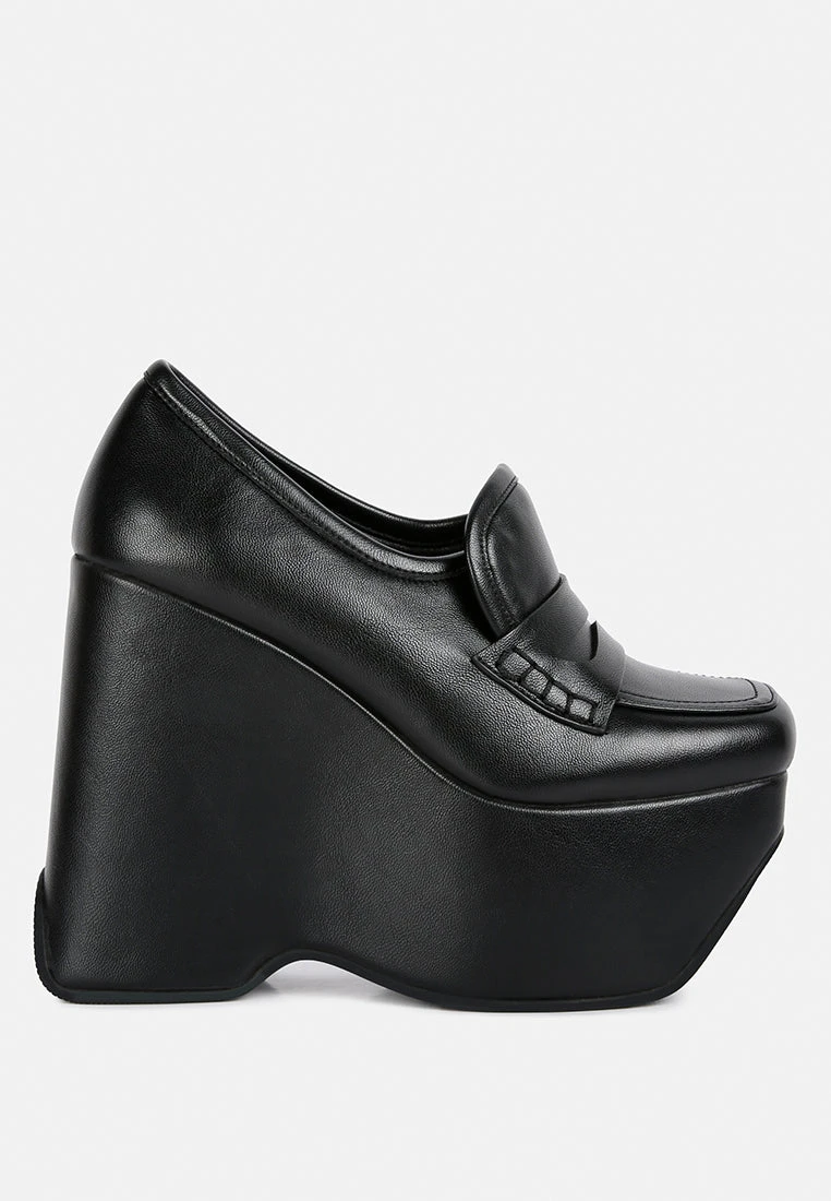 GILLIAM Black High Platform Wedge Loafers 4 GILLIAM Black High Platform Wedge Loafers - Image 2