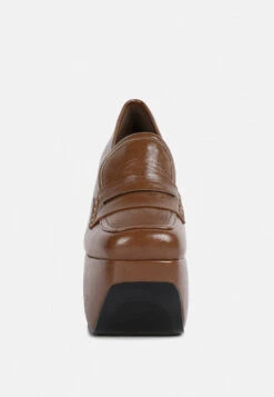 GILLIAM Tan High Platform Wedge Loafers 10 GILLIAM Tan High Platform Wedge Loafers -Her Shoe World GILLIAMTanHighPlatformWedgeLoafers RCSH3933TAN 4