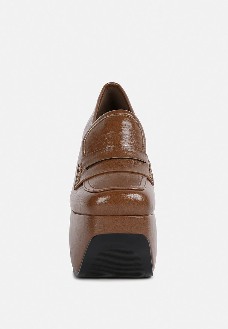 GILLIAM Tan High Platform Wedge Loafers 5 GILLIAM Tan High Platform Wedge Loafers - Image 3