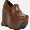 GILLIAM Tan High Platform Wedge Loafers 1 GILLIAM Tan High Platform Wedge Loafers -Her Shoe World GILLIAMTanHighPlatformWedgeLoafers RCSH3933TAN 6