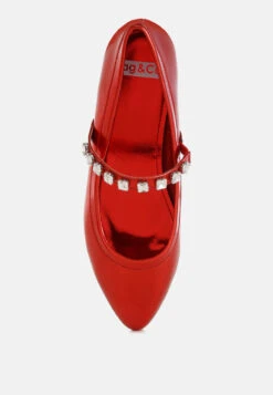 Gloxinia Metallic Mary Jane Ballerinas -Her Shoe World Gloxinia Metallic Mary Jane Ballerinas RCSH4970 RED 2