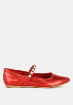 Gloxinia Metallic Mary Jane Ballerinas -Her Shoe World Gloxinia Metallic Mary Jane Ballerinas RCSH4970 RED 5