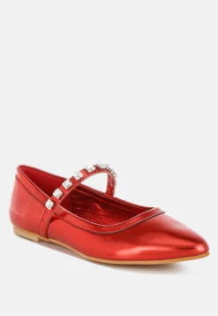 Gloxinia Metallic Mary Jane Ballerinas -Her Shoe World Gloxinia Metallic Mary Jane Ballerinas RCSH4970 RED 6