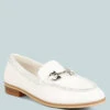 HOLDA Horsebit Embellished Loafers With Stitch Detail In Off White