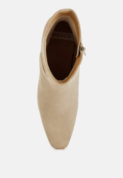 Hakra Flared Heel Suede Boots 25 Hakra Flared Heel Suede Boots -Her Shoe World Hakra Flared Heel Suede Boots RCSH5154 BEIGE 5