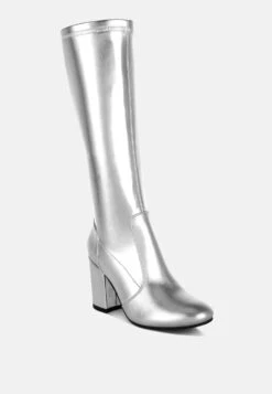 Her Shoe World -Her Shoe World HalaraMetallicPleatherLongBootsRCSH5209SILVER 1