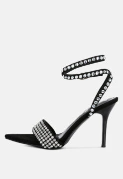 ZURIN Black Diamante Embellished Stiletto Sandals -Her Shoe World HighHeeledDiamanteSandals RCSH3905 Black 4
