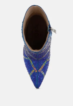 High Roller Rhinestones Embellished Stiletto Boots -Her Shoe World High Roller Rhinestones Embellished Stiletto Boots RCSH5215 BLUE 2