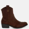 Hira Studs Embellished Cowboy Boots 1 Hira Studs Embellished Cowboy Boots -Her Shoe World HiraStudsEmbellishedCowboyBootsRCSH5310BROWN 8