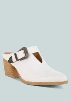 Holler Carved Buckle Statement Mules 23 Holler Carved Buckle Statement Mules -Her Shoe World HollerCarvedBuckleStatementMulesRCSH5771WHITE 3