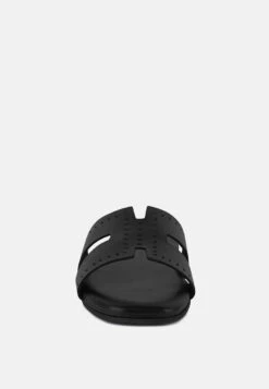 IVANKA Black Cut Out Slip On Sandals -Her Shoe World IVANKABlackCutOutSlipOnSandals RCSH4083 BLACK 1