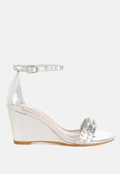 Jumera Metallic Pearl Embellished Wedges