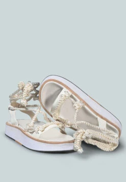 KENDALL Strings Platform Leather Sandal In White -Her Shoe World KENDALLStringsPlatformLeatherSandalinWhite RCSH2377 White 3