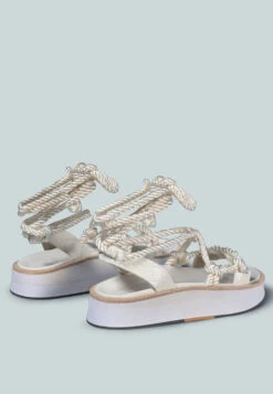 KENDALL Strings Platform Leather Sandal In White -Her Shoe World KENDALLStringsPlatformLeatherSandalinWhite RCSH2377 White 4
