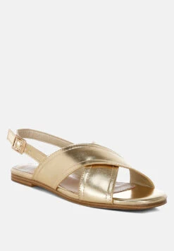 Kanon Metallic Pleather Criss-Cross Flats -Her Shoe World Kanon Metallic Pleather Criss Cross Flats RCSH5480 8