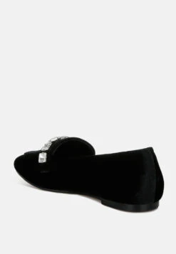 Kyari Velvet Diamante Strap Loafers -Her Shoe World KyariVelvetDiamanteStrapLoafers RCSH5051BLACK 3