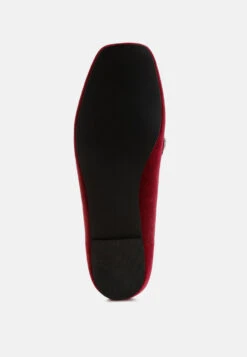 Kyari Velvet Diamante Strap Loafers -Her Shoe World Kyari Velvet Diamante Strap Loafers RCSH5051 DARK RED 2