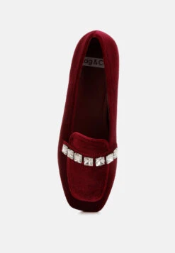Kyari Velvet Diamante Strap Loafers -Her Shoe World Kyari Velvet Diamante Strap Loafers RCSH5051 DARK RED 3