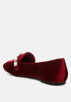 Kyari Velvet Diamante Strap Loafers -Her Shoe World Kyari Velvet Diamante Strap Loafers RCSH5051 DARK RED 4