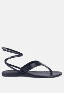 WRAP-UP Tie Around Black Flat Sandals -Her Shoe World LENABlackSuedeWalkingLoaferMules Black 9