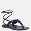 WRAP-UP Tie Around Black Flat Sandals -Her Shoe World LENABlackSuedeWalkingLoaferMules RCSH2861 Black 3
